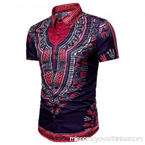 Ethnic Style Print T Shirt,Donci Beach Button Short Sleeved Tees Fashion Lapel Casual Sports Summer New Men's Tops Purple B07Q35BLC1